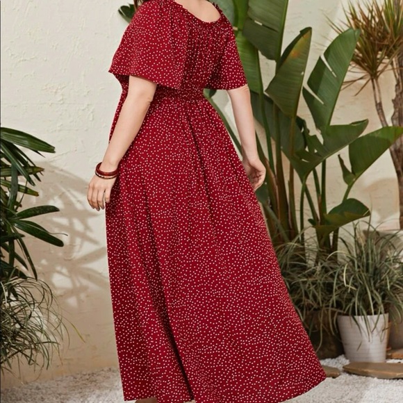 LAST FEW Plus size polka dot shirred waist tie front maxi dress - Picture 4 of 8